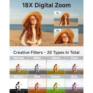 Digital Camera for Kids, FHD 1080P 44MP Point and Shoot Digital Camera with Face Detect, Smile Capture, 18X Zoom, 20 Filters, Anti Shake, 32GB SD Card Blcak Compact Vintage Camera for Kids Boys Girls