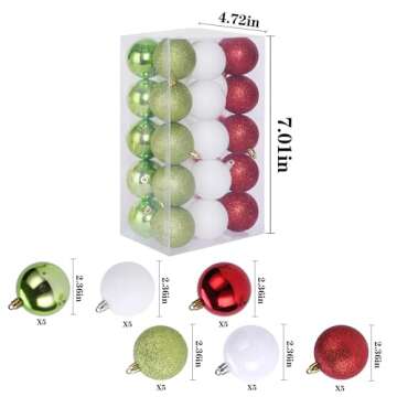 30ct Christmas Ball Ornaments - 2.36" Shatterproof Tree Decorations for Holiday & Party Decor