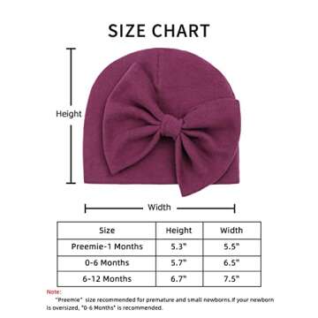 Newborn Baby Girl Hat Cotton Baby Bow Beanie Preemie Hats Spring Infant Hats for Girls 0-12 Months (Skin Pink+Deep Purple+White, 0-6 Months)