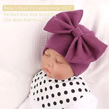 Newborn Baby Girl Hat Cotton Baby Bow Beanie Preemie Hats Spring Infant Hats for Girls 0-12 Months (Skin Pink+Deep Purple+White, 0-6 Months)