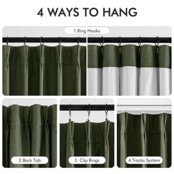 MIULEE Olive Green Pinch Pleated 100% Blackout Linen Curtains 90 Inch Length 2 Panels Set, Dark Green Pleat Curtains with Pin Hooks, Black Out Room Darkening Drapes for Bedroom Living Room Window