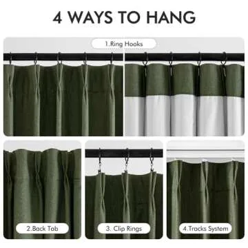 MIULEE Olive Green Pinch Pleated 100% Blackout Linen Curtains 90 Inch Length 2 Panels Set, Dark Green Pleat Curtains with Pin Hooks, Black Out Room Darkening Drapes for Bedroom Living Room Window