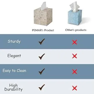 PEMAR 5.9” Cube Mother of Pearl Tissue Box Cover, Decorative Napkin Dispenser Organizer, Rustic Farmhouse Vintage Decor for Table, Kitchen, Bathroom Vanity Countertop, Office (White Sand)