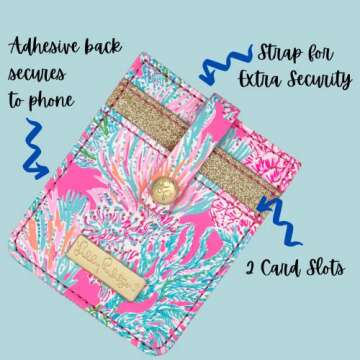Lilly Pulitzer Pink Leatherette Adhesive Tech Pocket Card Holder, Travel Wallet for Smartphone Back,...