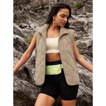 SENSERISE Womens Puffer Vest Quilted Vests Oversized Lightweight Outerwear Padded Jacket Winter Fall Outfits(Light Khaki Beige,M)