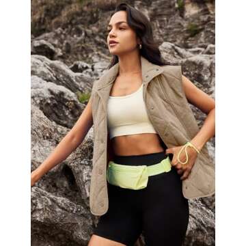 SENSERISE Womens Puffer Vest Quilted Vests Oversized Lightweight Outerwear Padded Jacket Winter Fall Outfits(Light Khaki Beige,M)