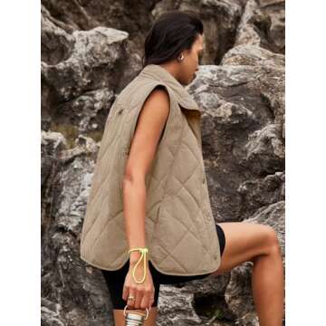 SENSERISE Womens Puffer Vest Quilted Vests Oversized Lightweight Outerwear Padded Jacket Winter Fall Outfits(Light Khaki Beige,M)