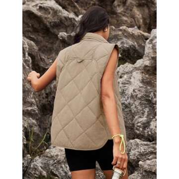 SENSERISE Womens Puffer Vest Quilted Vests Oversized Lightweight Outerwear Padded Jacket Winter Fall Outfits(Light Khaki Beige,M)