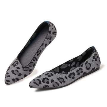 Frank Mully Womens Pointed Toe Flats Knit Dress Shoes Comfort Women Shoes Slip On Shoes for Woman Classic Softable Shoes Low Wedge Leopard Size 9