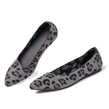 Frank Mully Womens Pointed Toe Flats Knit Dress Shoes Comfort Women Shoes Slip On Shoes for Woman Classic Softable Shoes Low Wedge Leopard Size 9