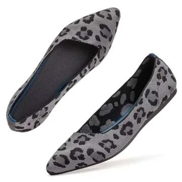 Frank Mully Womens Pointed Toe Flats Knit Dress Shoes Comfort Women Shoes Slip On Shoes for Woman Classic Softable Shoes Low Wedge Leopard Size 9