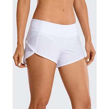 CRZ YOGA Women's Quick Dry Workout Running Shorts Mesh Liner - 2.5'' Drawstring Sport Gym Athletic Shorts Zip Pocket White Large