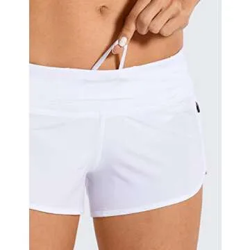 CRZ YOGA Women's Quick Dry Workout Running Shorts Mesh Liner - 2.5'' Drawstring Sport Gym Athletic Shorts Zip Pocket White Large