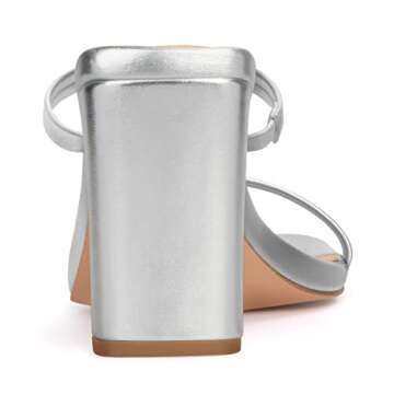 Carcuume Women's Square Toe Sandals Two Strap Open Toe Block Heels Slip On Weddings Shoes,AUTOFAUNA-SILVER PU-7