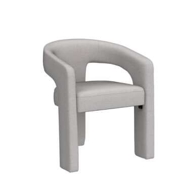 QUINJAY Modern Chenille Barrel Dining Chair Upholstered Fabric Dining Room Chair with Arm Comfy Accent Side Chair for Kitchen/Living Room/Reception, Grey, 1 Chair