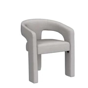 QUINJAY Modern Chenille Barrel Dining Chair Upholstered Fabric Dining Room Chair with Arm Comfy Accent Side Chair for Kitchen/Living Room/Reception, Grey, 1 Chair