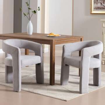 QUINJAY Modern Chenille Barrel Dining Chair Upholstered Fabric Dining Room Chair with Arm Comfy Accent Side Chair for Kitchen/Living Room/Reception, Grey, 1 Chair