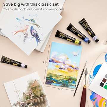 ARTEZA Canvas Boards for Painting, 5 x 7 Inches, Pack of 14, Blank White Small Canvas Panels for Acrylic, Oil and Gouache Painting