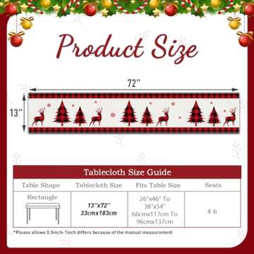 Netnology Red and Black Buffalo Plaid Christmas Deer Trees Snowflakes Table Runner 72 Inches Long Seasonal Winter Xmas Holiday Farmhouse Style Table Decoration Indoor Home Kitchen Dining Decor