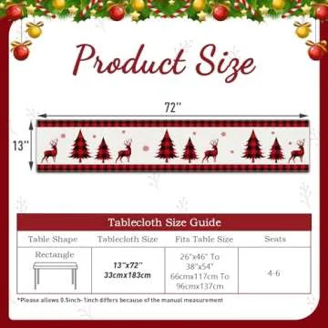 Netnology Red and Black Buffalo Plaid Christmas Deer Trees Snowflakes Table Runner 72 Inches Long Seasonal Winter Xmas Holiday Farmhouse Style Table Decoration Indoor Home Kitchen Dining Decor