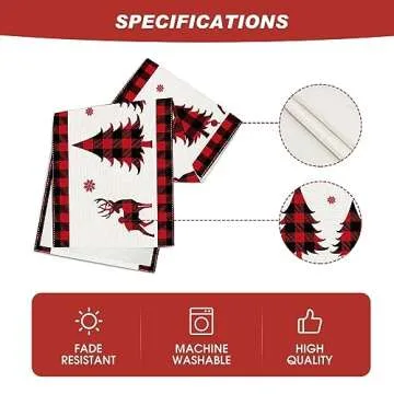 Netnology Red and Black Buffalo Plaid Christmas Deer Trees Snowflakes Table Runner 72 Inches Long Seasonal Winter Xmas Holiday Farmhouse Style Table Decoration Indoor Home Kitchen Dining Decor