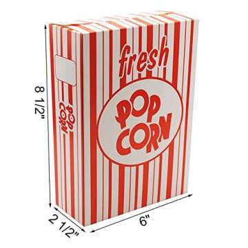 Fasmov 100 Pack Paper Popcorn Boxes, 6" L x 2 1/2"W x 8 1/2 "H Close Top Movie Theater Popcorn Boxes...