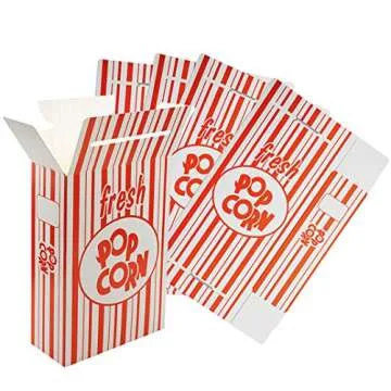 Fasmov 100 Pack Paper Popcorn Boxes, 6" L x 2 1/2"W x 8 1/2 "H Close Top Movie Theater Popcorn Boxes, Popcorn Containers for Movie Party and Theater Night (Red and White Stripes)