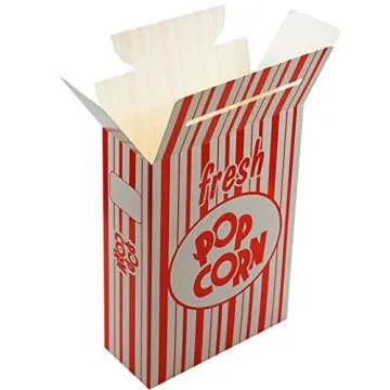 Fasmov 100 Pack Paper Popcorn Boxes, 6" L x 2 1/2"W x 8 1/2 "H Close Top Movie Theater Popcorn Boxes, Popcorn Containers for Movie Party and Theater Night (Red and White Stripes)