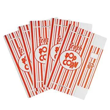 Fasmov 100 Pack Paper Popcorn Boxes, 6" L x 2 1/2"W x 8 1/2 "H Close Top Movie Theater Popcorn Boxes, Popcorn Containers for Movie Party and Theater Night (Red and White Stripes)