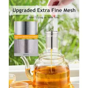 House Again 2 Pack Tea Infuser, Extra Fine Mesh Tea Infusers for Loose Tea, 18/8 Stainless Steel Tea Strainer with Extended Chain Hook, Tea Steeper for Brew Tea, Spices & Seasonings