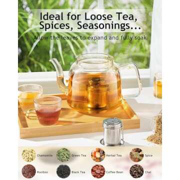 House Again 2 Pack Tea Infuser, Extra Fine Mesh Tea Infusers for Loose Tea, 18/8 Stainless Steel Tea Strainer with Extended Chain Hook, Tea Steeper for Brew Tea, Spices & Seasonings