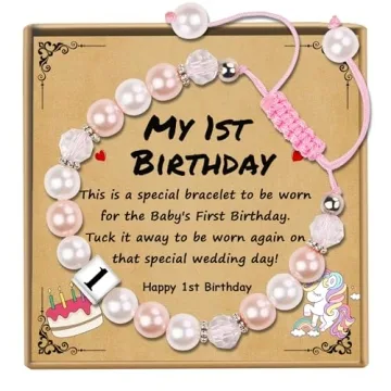 Adjustable Pink & White Pearl Bracelet for 1 Year Old Girls
