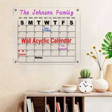 Acrylic Dry Erase Monthly Clear Wall Calendar for Wall, Reusable Monthly Weekly Family,Office,Glass,Custom 15.7”x12.6“