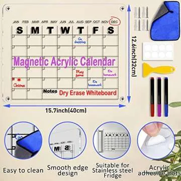 Acrylic Dry Erase Monthly Clear Wall Calendar for Wall, Reusable Monthly Weekly Family,Office,Glass,Custom 15.7”x12.6“