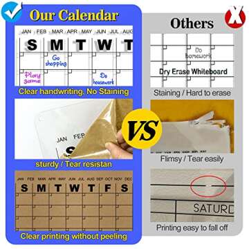 Acrylic Dry Erase Monthly Clear Wall Calendar for Wall, Reusable Monthly Weekly Family,Office,Glass,Custom 15.7”x12.6“