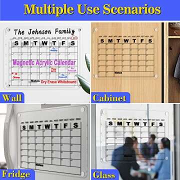 Acrylic Dry Erase Monthly Clear Wall Calendar for Wall, Reusable Monthly Weekly Family,Office,Glass,Custom 15.7”x12.6“