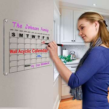Acrylic Dry Erase Monthly Clear Wall Calendar for Wall, Reusable Monthly Weekly Family,Office,Glass,Custom 15.7”x12.6“