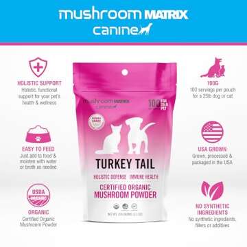 Om Mushroom Matrix Pet - Canine | Turkey Tail | USA Grown Human-Grade Organic Mushroom Powder Pet Supplement | Immunity Support & Holistic Defense for Dogs & Cats | 100 Grams, 3.5 oz