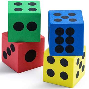 Foam Dice Set - Bulk Pack of 36, 1.5 Inch Large Assorted Colorful Foam Dice Cubes with Number Dots, ...