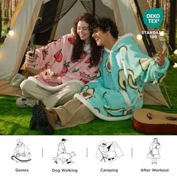 Bedsure Wearable Blanket Hoodie, Sherpa Hooded Blanket Printed for Adult & Kids as Gifts for Women, Mom Gifts Sherpa Hoodie, Standard, Strawberry, Bright Pink