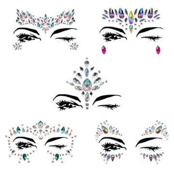 YRYM HT Face Gems Glitter - 10 Sets Women Mermaid Face Jewels with 6 Boxes Chunky Face Glitter, Crystals Face Stickers, Eyes Face Body Temporary Tattoos Fit for Festival Party