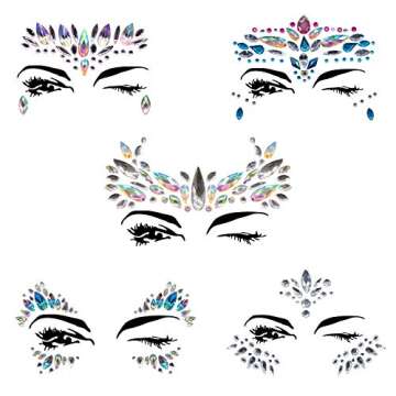 YRYM HT Face Gems Glitter - 10 Sets Women Mermaid Face Jewels with 6 Boxes Chunky Face Glitter, Crystals Face Stickers, Eyes Face Body Temporary Tattoos Fit for Festival Party