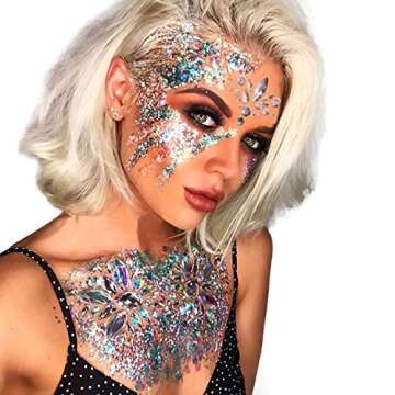 YRYM HT Face Gems Glitter - 10 Sets Women Mermaid Face Jewels with 6 Boxes Chunky Face Glitter, Crystals Face Stickers, Eyes Face Body Temporary Tattoos Fit for Festival Party