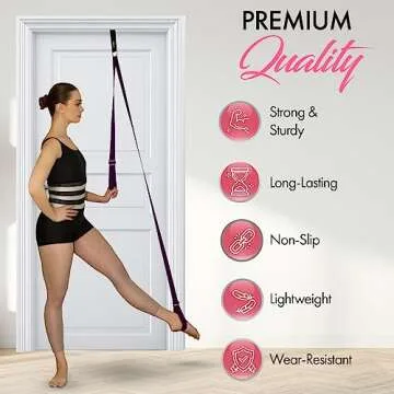 Stretching Strap With Door Anchor - Stretching Equipment to Improve Legs Flexibility - Splits Trainer For Home Ideal In Ballet, Dance, Cheerleading, Taekwondo, Yoga, Pole Dancing & Gymnastics (Purple)