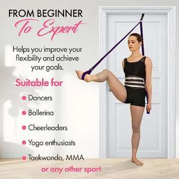 Stretching Strap With Door Anchor - Stretching Equipment to Improve Legs Flexibility - Splits Trainer For Home Ideal In Ballet, Dance, Cheerleading, Taekwondo, Yoga, Pole Dancing & Gymnastics (Purple)
