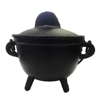 New Age Imports 4" Cast Iron Cauldron with Handle & Lid for Rituals, Incense Burning & Decor