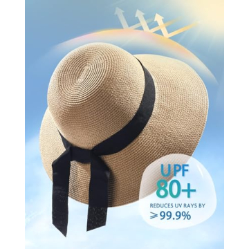 FURTALK Women's UV UPF50 Beach Straw Hat Khaki
