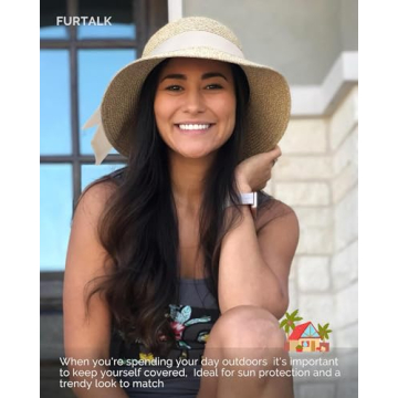 FURTALK Women's UV UPF50 Beach Straw Hat Khaki