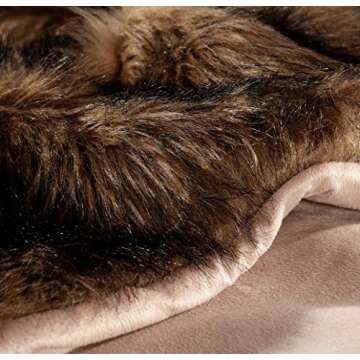 Luxury Plush Faux Fur Blanket King Size, Long Pile Brown with Black Tipped Blanket, Oversized Super Warm, Fuzzy, Elegant, Fluffy Decoration Blanket Scarf for Sofa, Armchair, Couch and Bed, 104"x90"