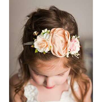 mligril Baby Girl Floral Headbands- 3pcs Nylon Headband Handmade Flower Crown Elastic Hairband Newborn Toddler Hair Accessories Gifts for Girls （1-6 years old）